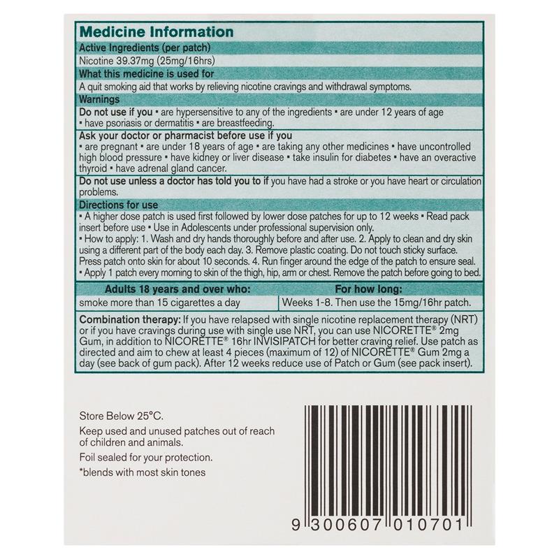 Load image into Gallery viewer, Nicorette Quit Smoking Nicotine 16 hour Invisipatch Step 1 25mg 7 Pack
