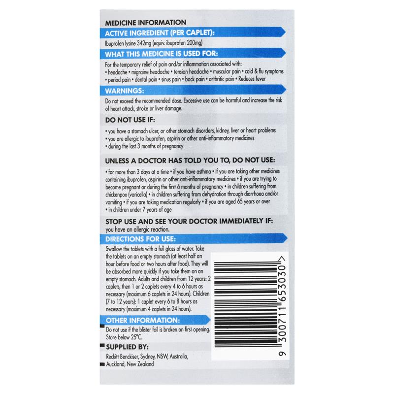 Load image into Gallery viewer, Nurofen Quickzorb Pain Relief Caplets 24 pack Ibuprofen Lysine 342mg
