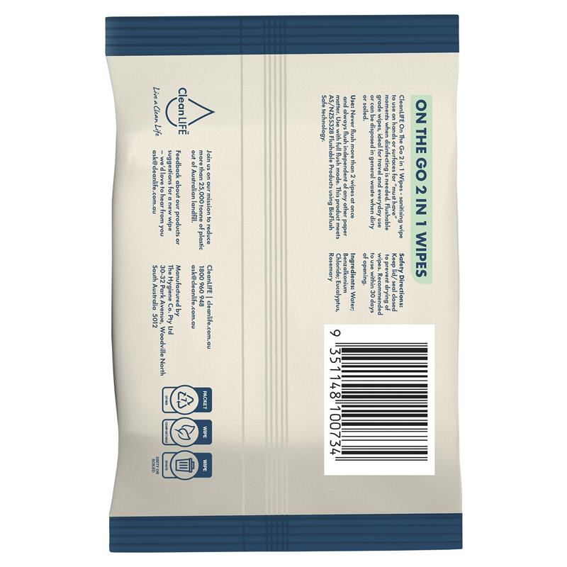 Load image into Gallery viewer, CleanLIFE On The Go 2 In 1 Wipes 15 Pack
