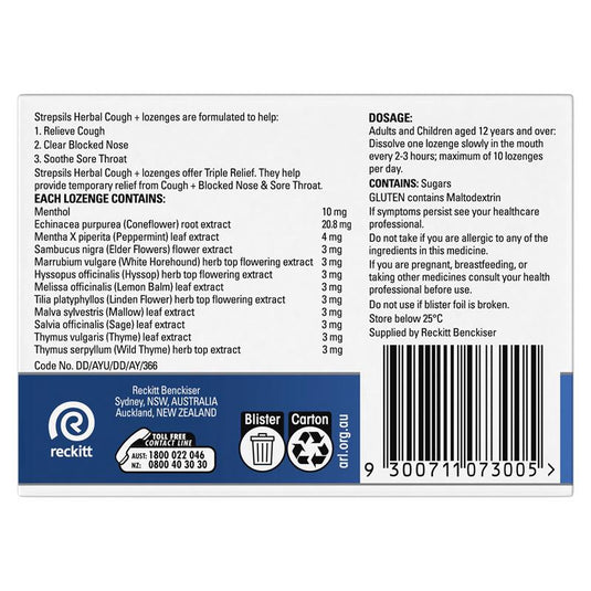 Strepsils Herbal Cough Lozenges Honey Lemon 16 Pack