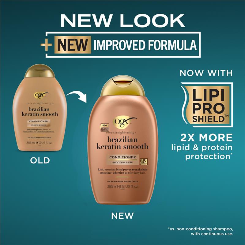 Load image into Gallery viewer, Ogx Ever Straightening + Smoothing &amp; Shine Brazilian Keratin Therapy Conditioner For Dull Hair 385mL

