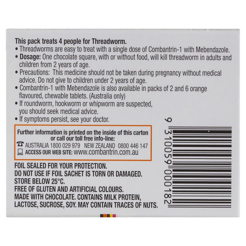 Load image into Gallery viewer, Combantrin -1 Threadworm Chocolate Squares 4 Pack
