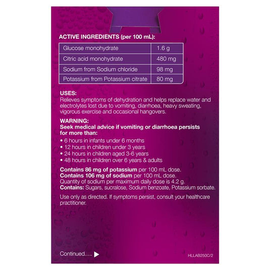 Hydralyte Electrolyte Apple Blackcurrant 4 Pack (4x250ml) Solution