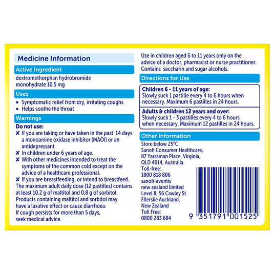 Bisolvon Dry Cough Pastilles Honey Lime 20 Pack