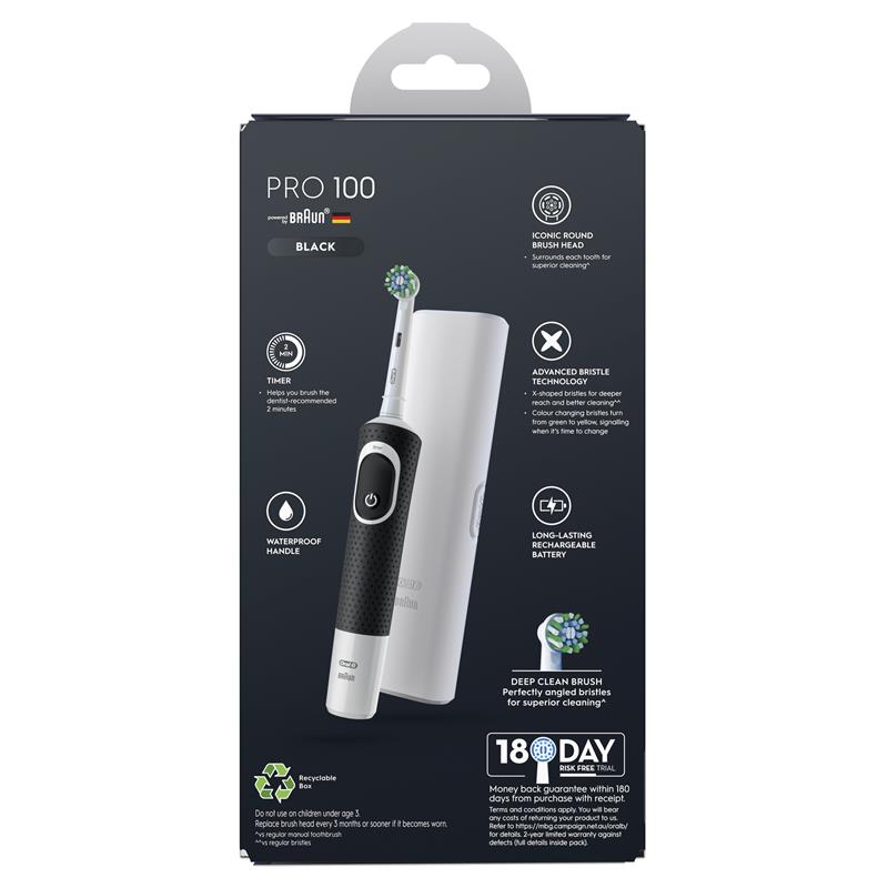 Load image into Gallery viewer, Oral B Pro 100 Cross Action Power Toothbrush Black
