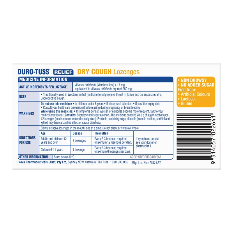 Load image into Gallery viewer, Durotuss Relief Dry Cough Blackberry &amp; Vanilla 24 Lozenges
