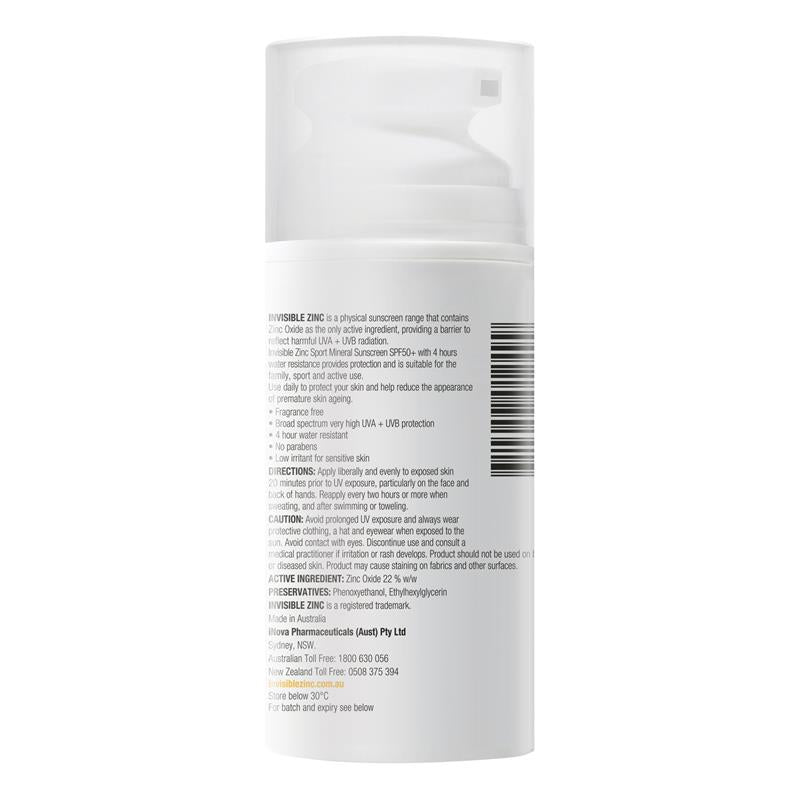 Load image into Gallery viewer, Invisible Zinc SPF 50+ Sport Mineral Sunscreen 4 Hour Water Resistant 100ml
