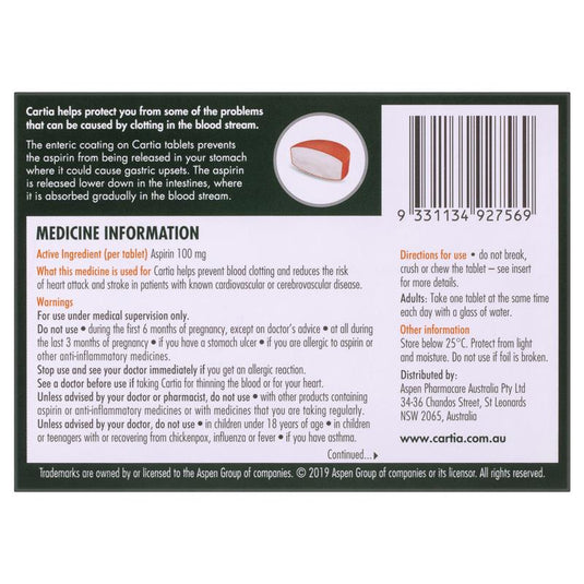 Cartia 100mg Tablets 84