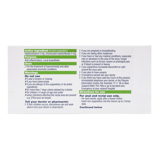 Proctosedyl Haemorrhoids Relief Suppositories 12 Pack