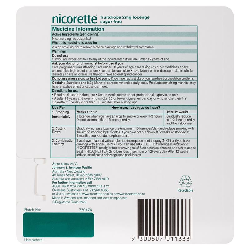 Load image into Gallery viewer, Nicorette Quit Smoking Cooldrops Fresh Fruit Lozenges 2mg 80 Pieces
