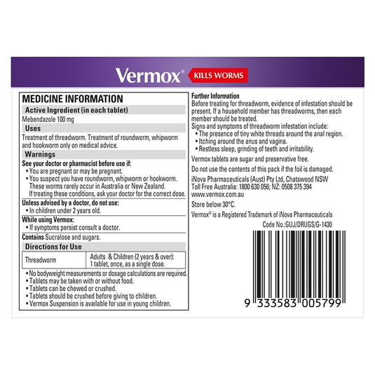 Vermox Worming Treatment Choc Chews 6 Tablets