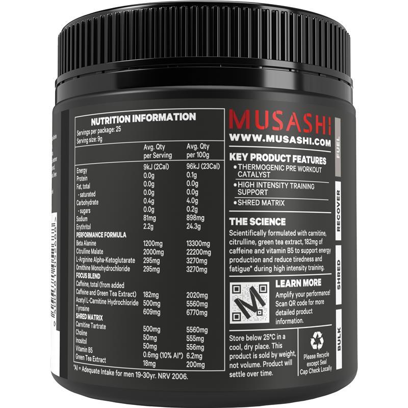 Load image into Gallery viewer, Musashi Pre Workout Shred Watermelon 225g
