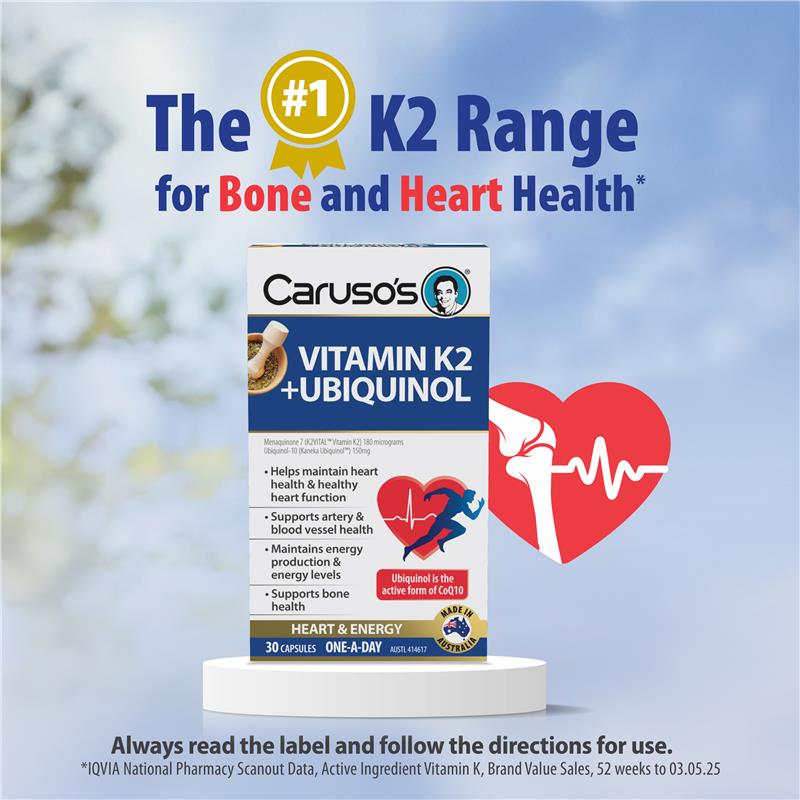 Load image into Gallery viewer, Carusos Vitamin K2 + Ubiquionol 30 Capsules
