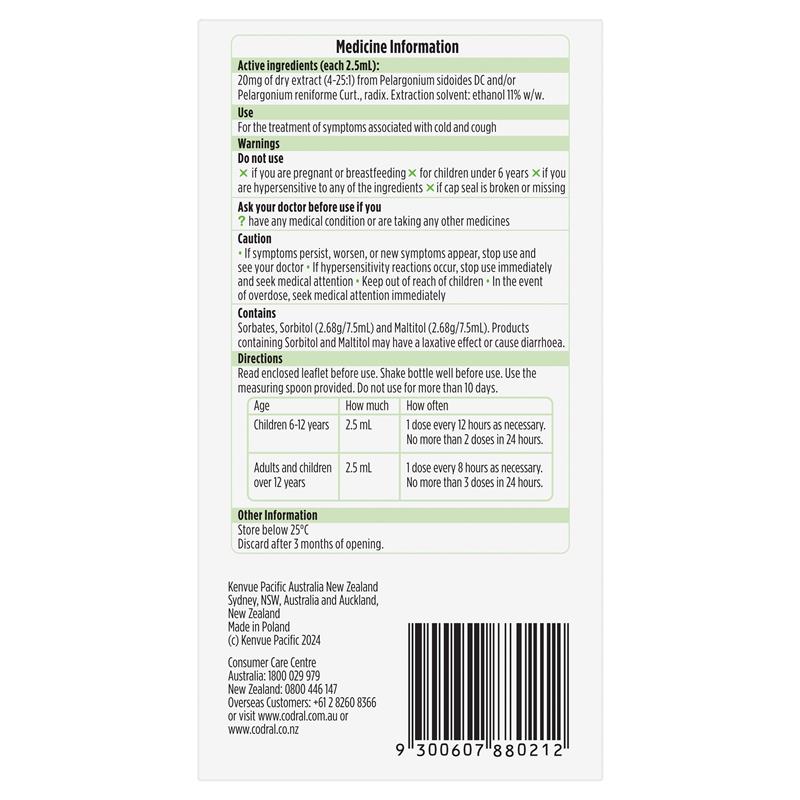 Load image into Gallery viewer, Codral Cold &amp; Cough Pelargonium Root 100ml
