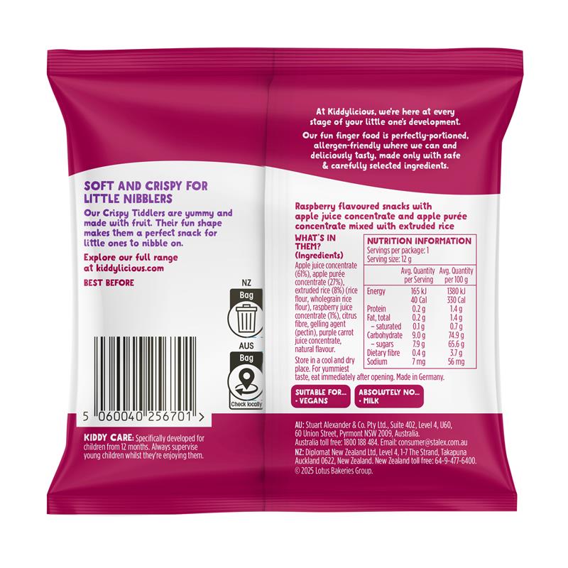 Load image into Gallery viewer, Kiddylicious Crispy Tiddlers Raspberry 12g
