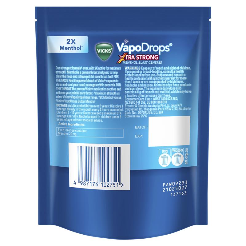Load image into Gallery viewer, Vicks VapoDrops Xtra Strong Menthol Blast 16 Lozenges

