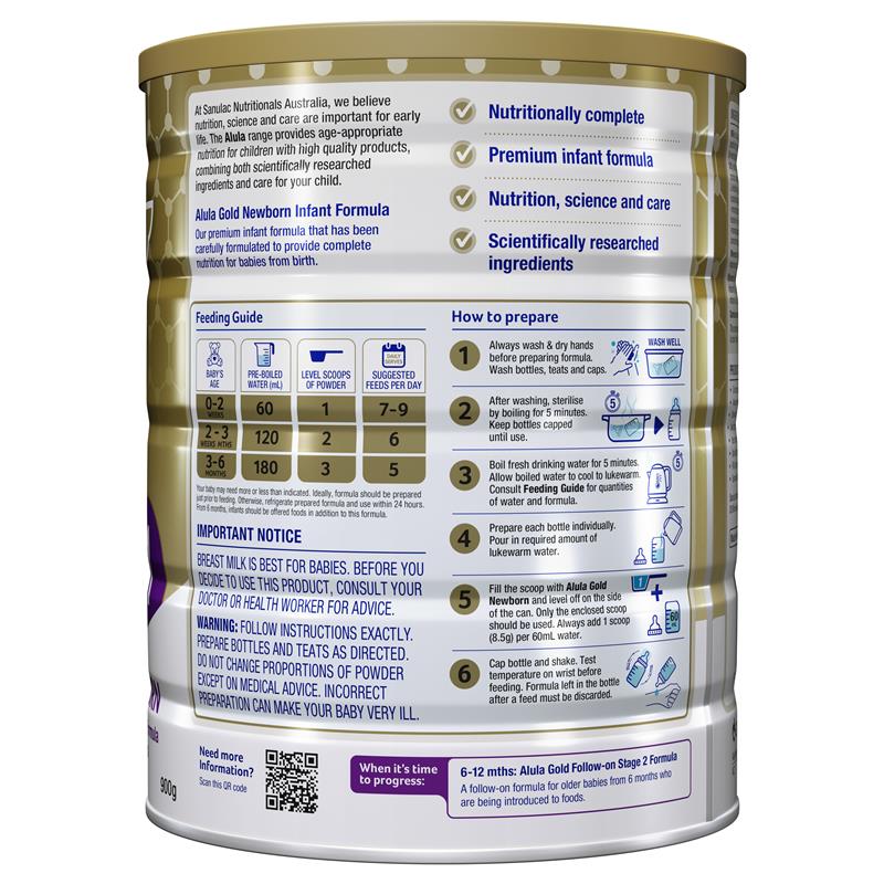 Load image into Gallery viewer, Alula Gold Stage 1 Newborn Infant Formula 0-6 Months 900g
