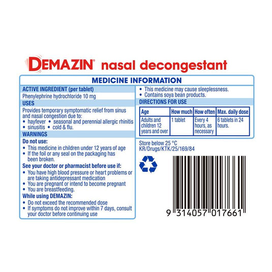 Demazin Nasal Decongestant 48 Tablets