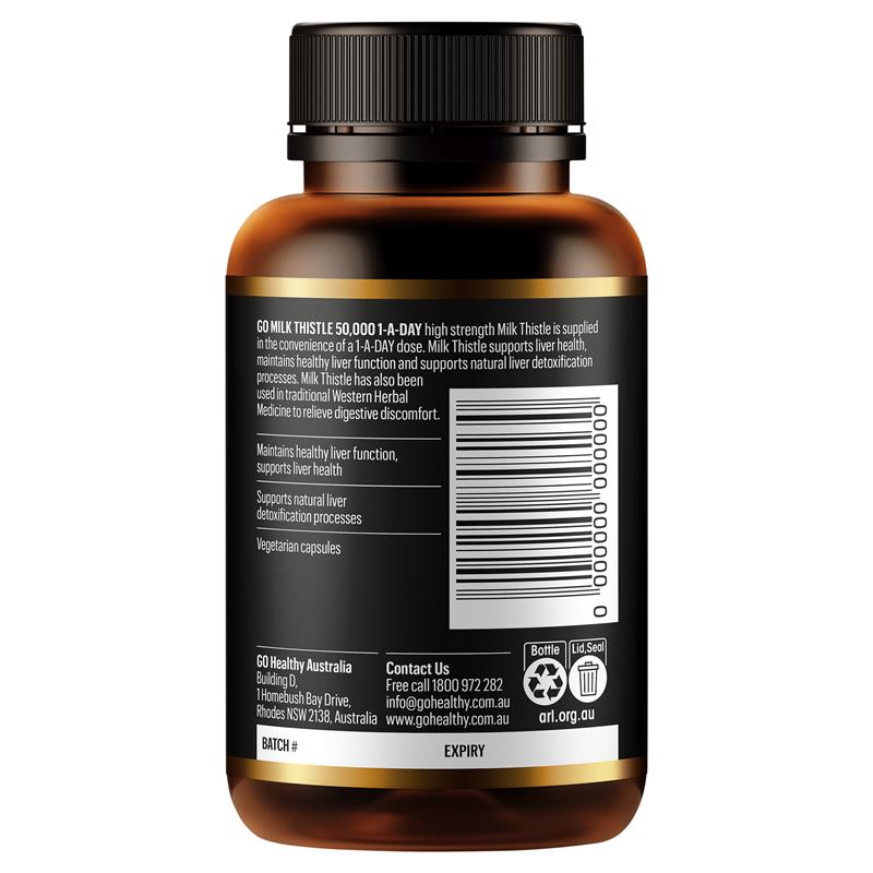 Load image into Gallery viewer, GO Healthy Milk Thistle 50000mg 1-A-Day 60 Vege Capsules

