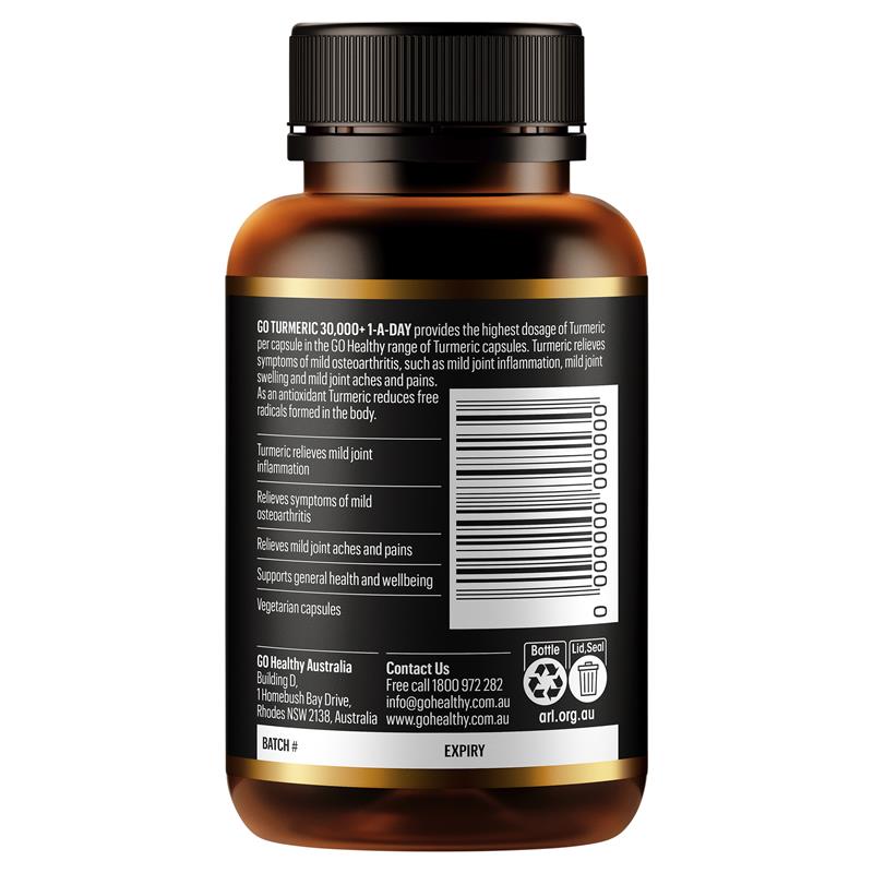 Load image into Gallery viewer, GO Healthy Turmeric 30000+ 1-A-DAY 60 Hard Vege Capsules
