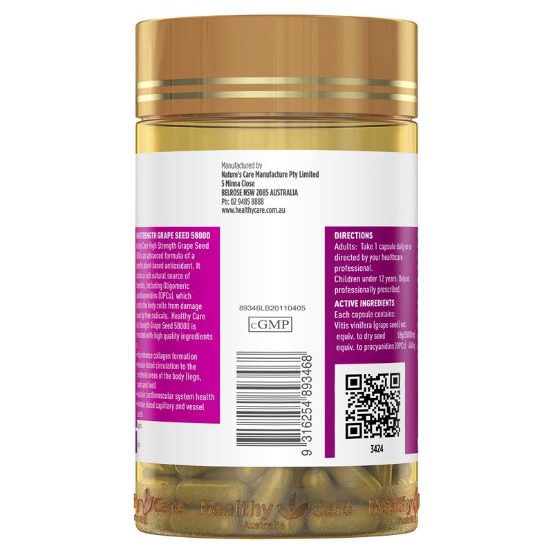 Load image into Gallery viewer, Healthy Care High Strength Grape Seed 58000 200 Capsules
