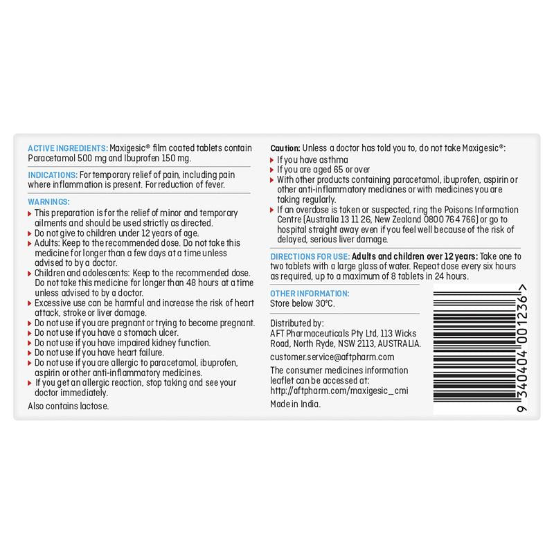 Load image into Gallery viewer, Maxigesic Double Action Combination Pain Relief 12 Tablets

