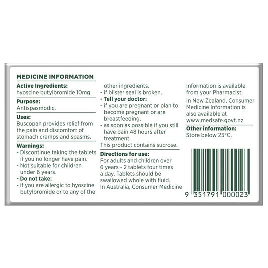 Buscopan Stomach Cramps Pain Relief 10mg Tablets 20 Pack