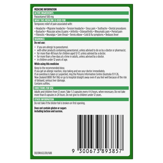 Panadol Liquid Capsules Paracetamol Pain Relief 48 Capsules