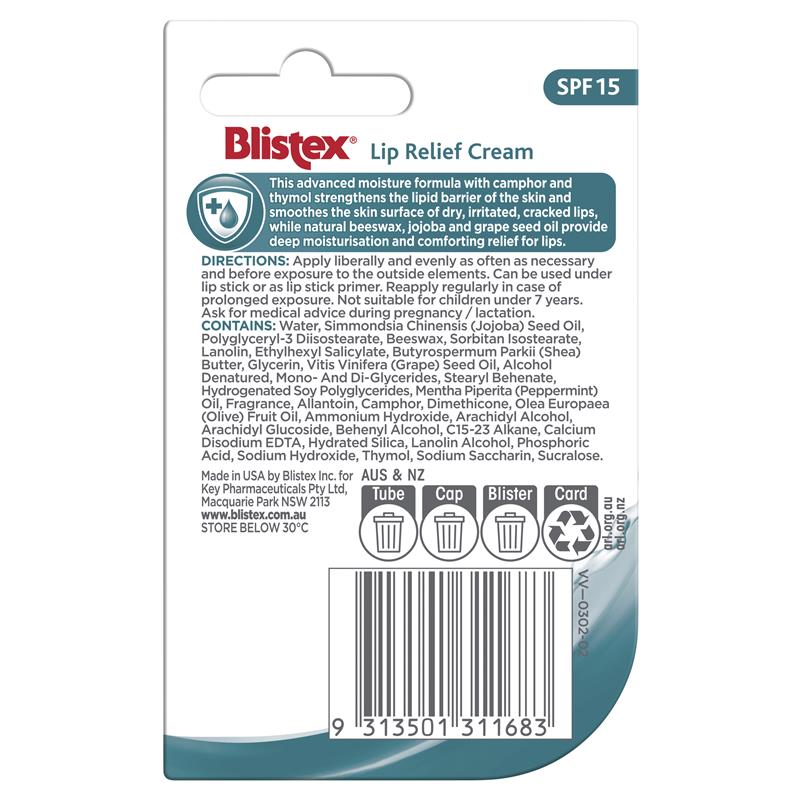 Load image into Gallery viewer, Blistex Lip Relief Cream SPF15 6g Tube
