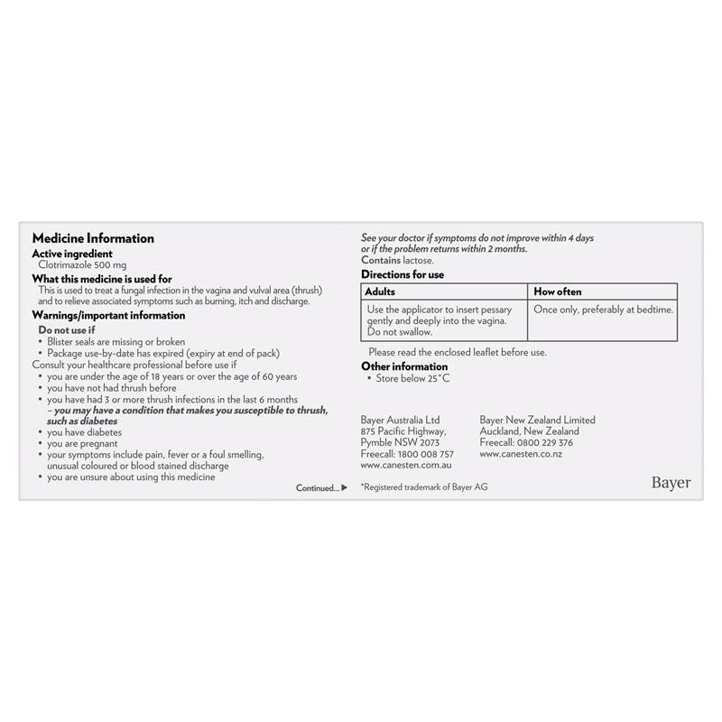 Load image into Gallery viewer, Canesten 1 Day Thrush Treatment Pessary - Clotrimazole (S3)
