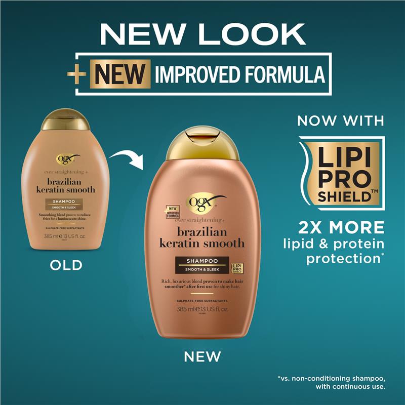 Load image into Gallery viewer, Ogx Ever Straightening + Smoothing &amp; Shine Brazilian Keratin Therapy Shampoo For Dull Hair 385mL
