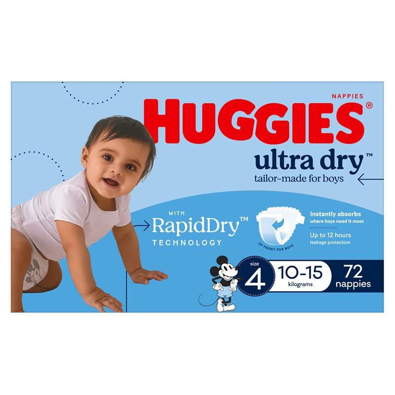 Load image into Gallery viewer, Huggies Ultra Dry Nappies Boy Size 4 Jumbo 72 Pack
