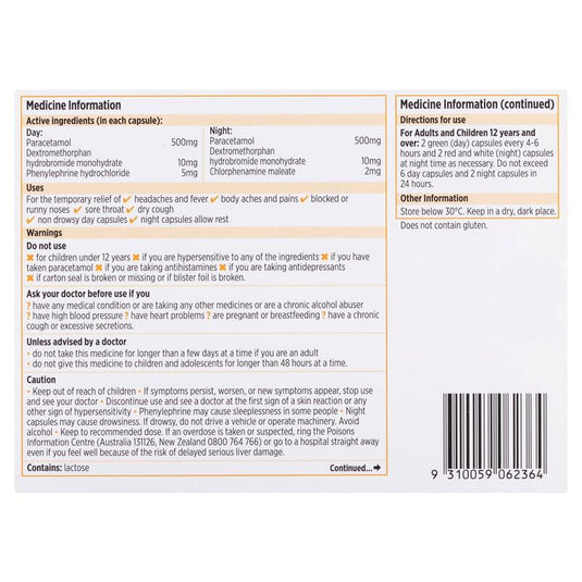 Codral Cold & Flu + Cough Day & Night 24 Capsules