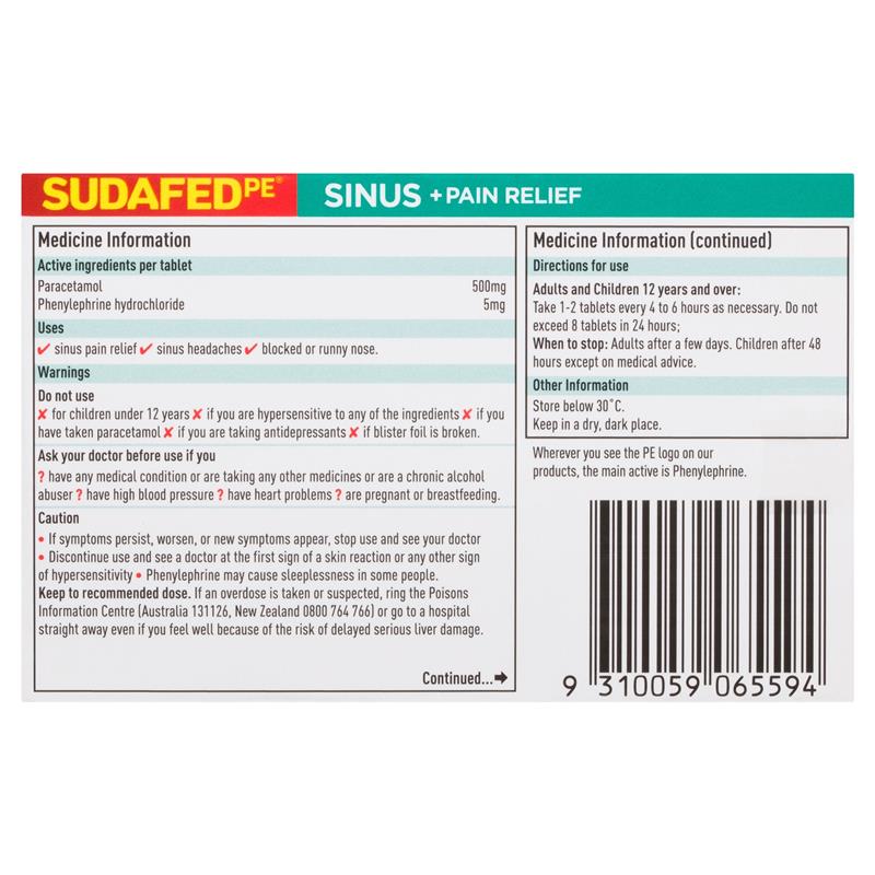 Load image into Gallery viewer, Sudafed PE Sinus + Pain Relief Tablets 24 Pack
