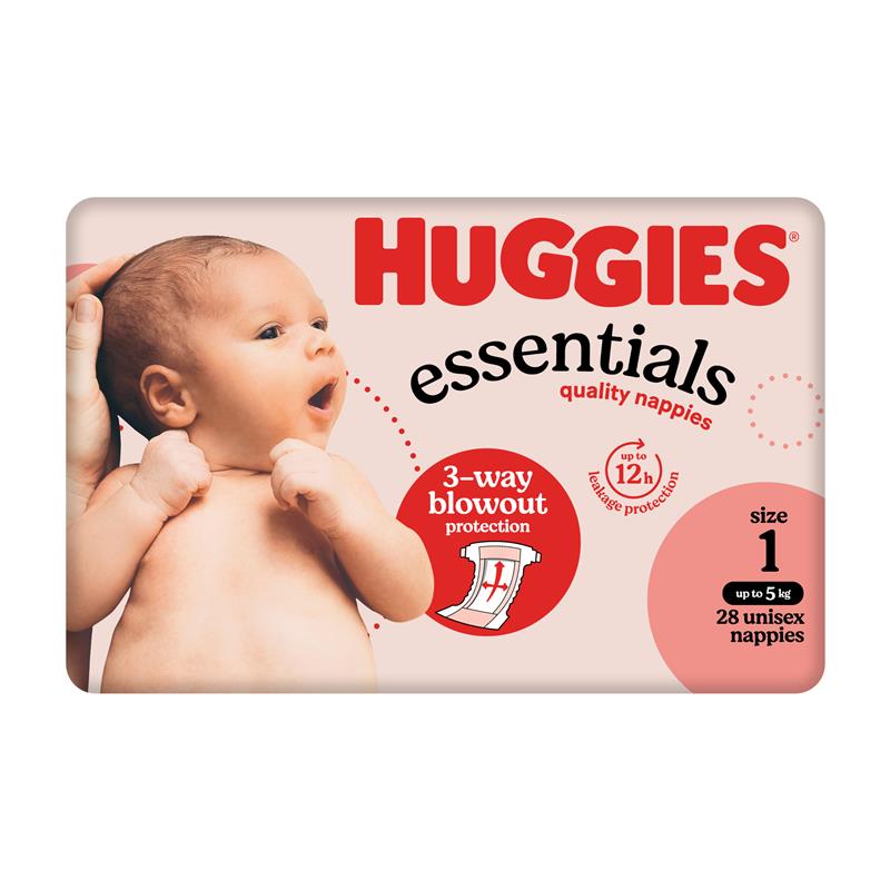 Load image into Gallery viewer, Huggies Essentials Size 1 Newborn up to 5kg 28 Nappies
