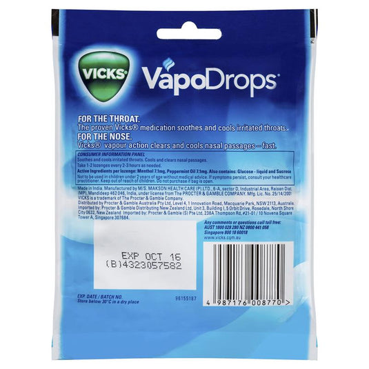Vicks Vapodrops Blue Cooling Peppermint Lozenges 24