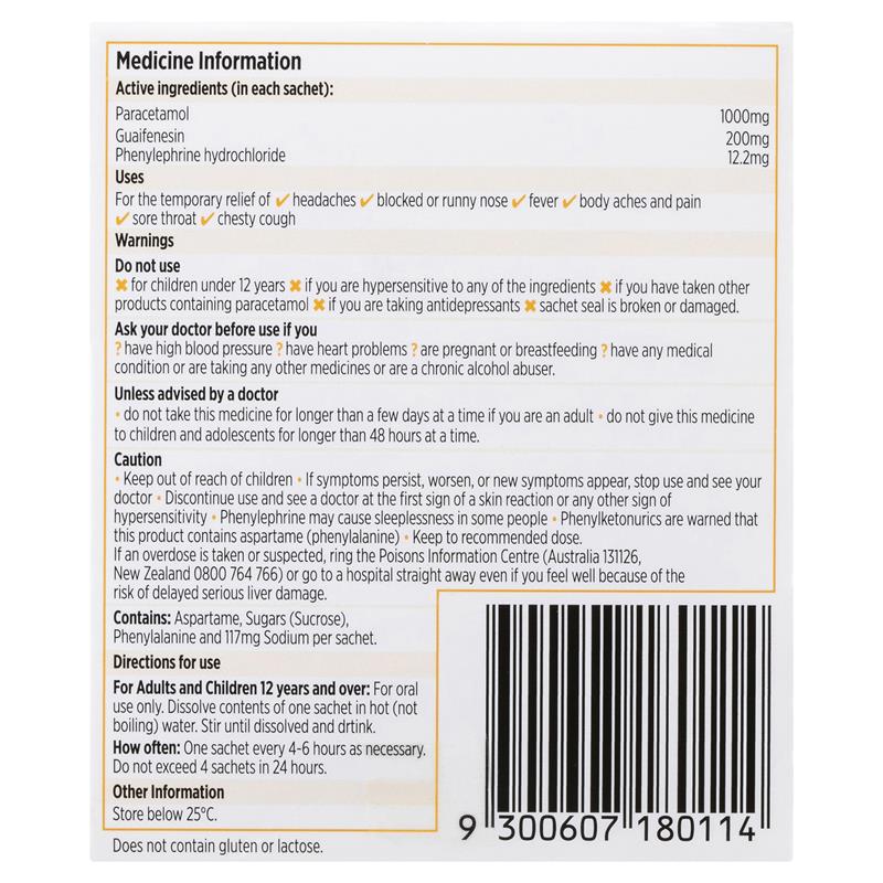 Load image into Gallery viewer, Codral Cold &amp; Flu + Mucus Cough Max Strength Hot Drink Oral Powder Lemon 10 Pack
