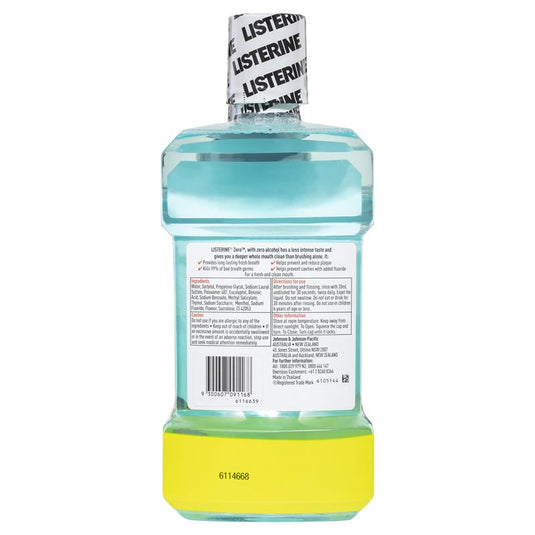 Listerine Zero Alcohol Antibacterial Mouthwash Less Intense Taste Value Pack 1.5L