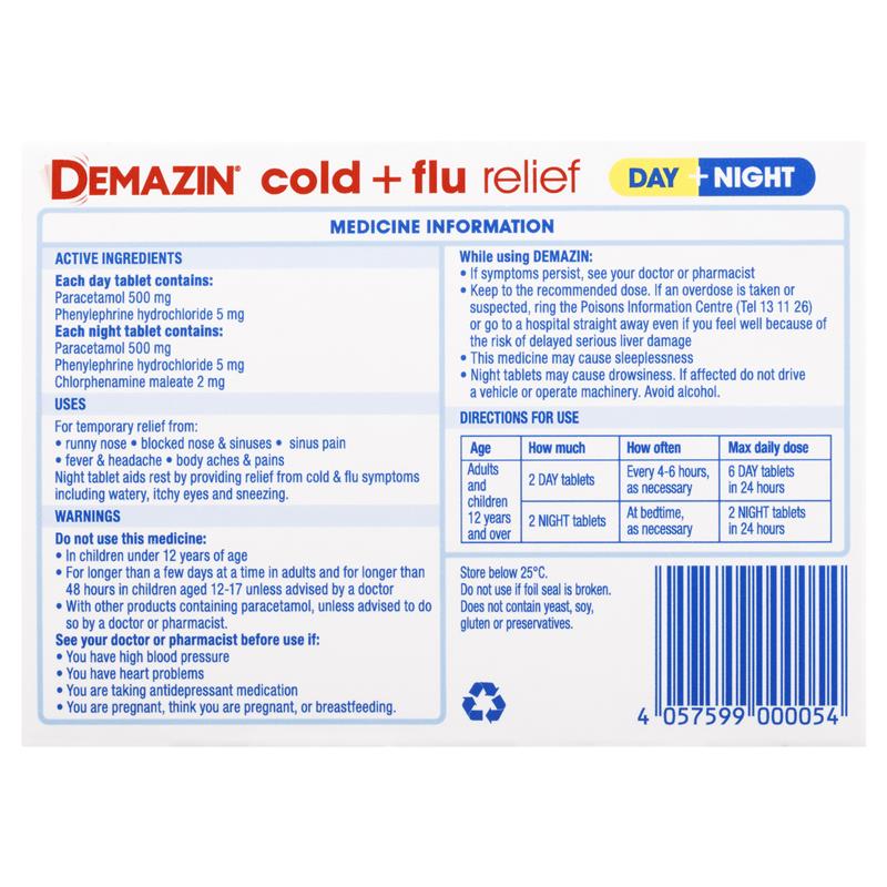 Load image into Gallery viewer, Demazin Cold &amp; Flu Relief Day + Night 48 Tablets
