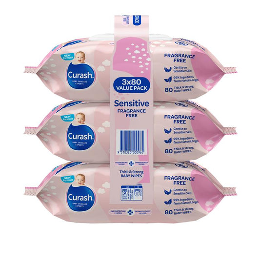 Curash Baby Sensitive Wipes 3 X 80 Bulk Pack