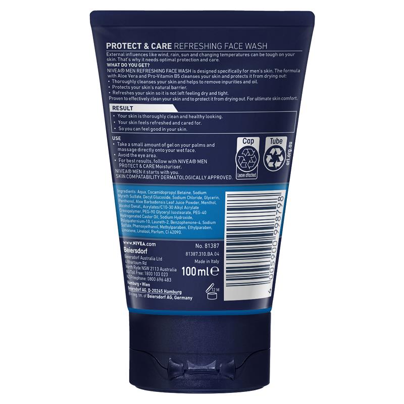 Load image into Gallery viewer, NIVEA Men Face Wash Protect &amp; Care Refreshing 100ml
