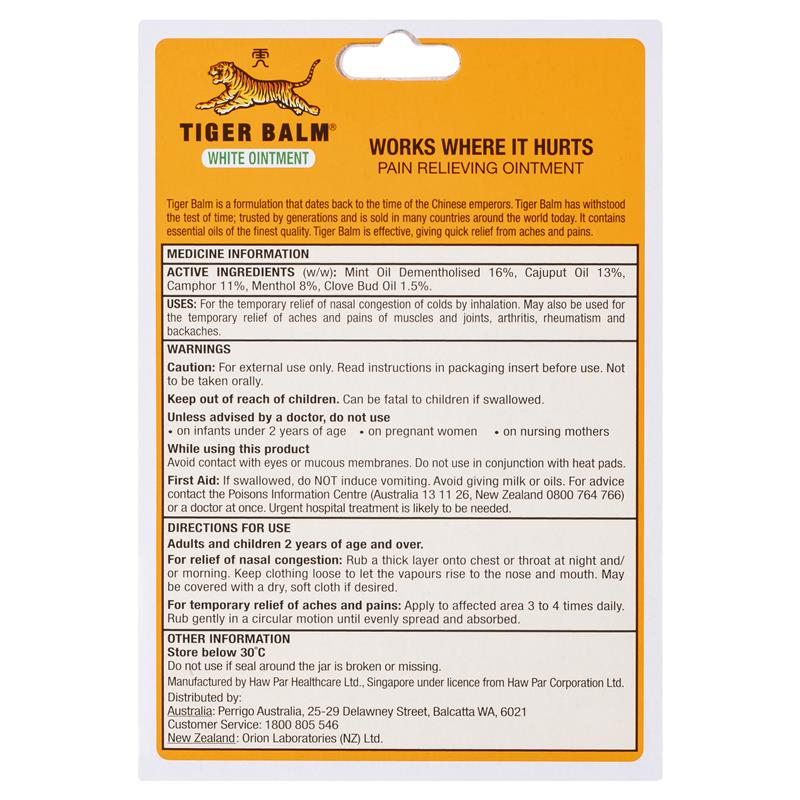 Load image into Gallery viewer, Tiger Balm Nasal Congestion &amp; Muscle Relief White Ointment 18g
