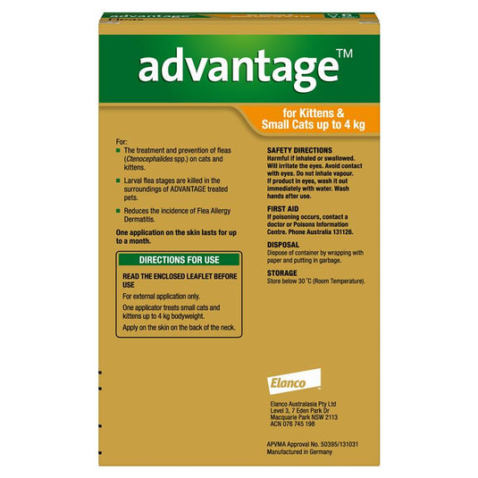 Advantage for Kittens & Cats up to 4kg 6 pack