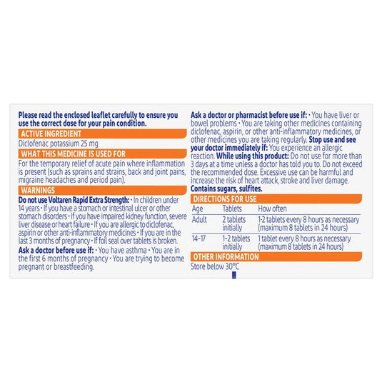 Voltaren Rapid 25mg Tablets 30 - Diclofenac (S3)
