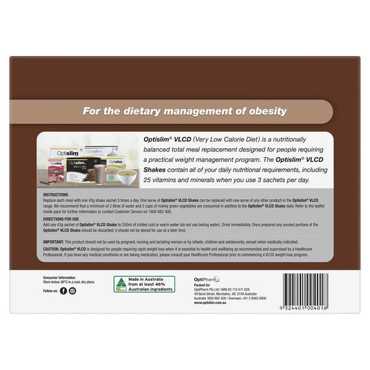 Optislim VLCD Meal Replacement Shake Chocolate 21x43g Sachets