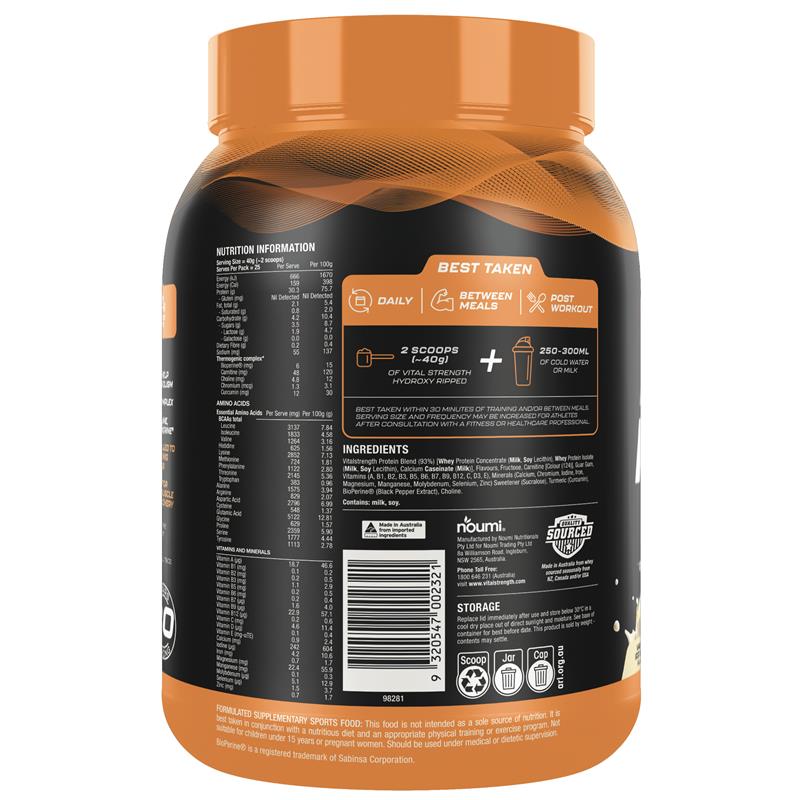 Load image into Gallery viewer, Vital Strength Hydroxy Ripped Thermogenic Protein Powder Vanilla 1kg

