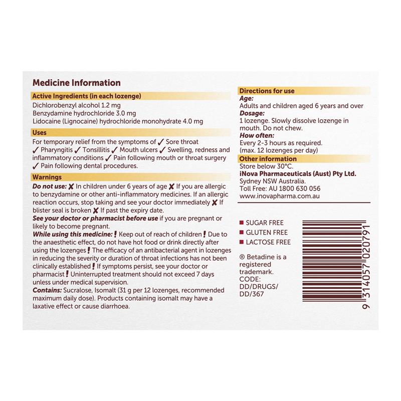 Load image into Gallery viewer, Betadine Sore Throat Anaesthetic Honey &amp; Lemon 36 Lozenges
