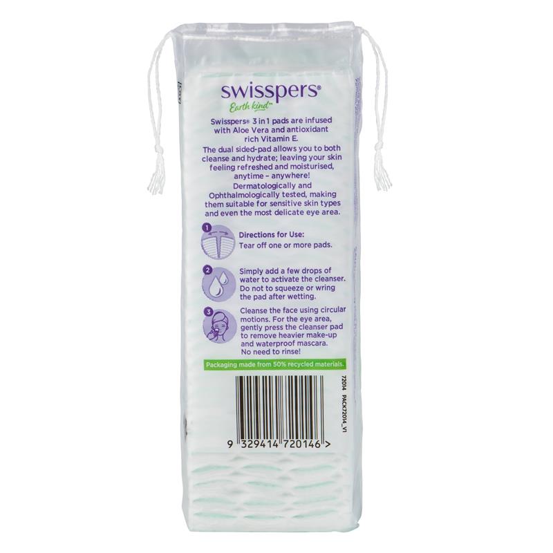 Load image into Gallery viewer, Swisspers 3in1 Aloe Vera &amp; Vitamin E Cleanser Infused Pads 60 pack
