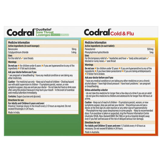 Codral Plus Cold & Flu 16 Tablets + Sore Throat 16 Lozenges