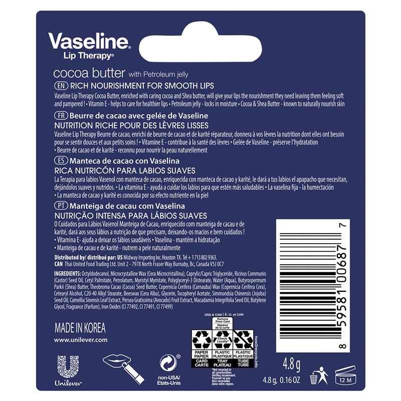Load image into Gallery viewer, Vaseline Lip Balm Cocoa Butter Stick 4.8g
